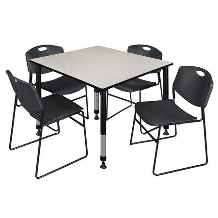 Regency Tables > Height Adjustable > Square Table & Chair Sets, 48 W, 48 L, 23-34 H, Maple TB4848PLAPBK44BK